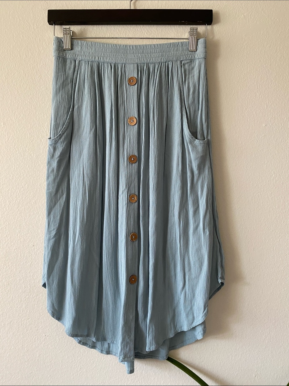 Rip Curl Light Blue High-Low Button Front Skirt